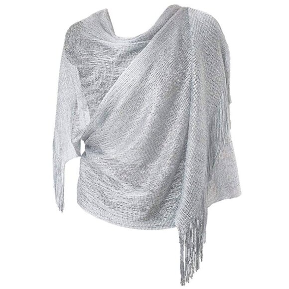 Shinny Metallic Silver Shawl Wrap for Evening Dresses, Sparkling Silver Scarf - Picture 1 of 4